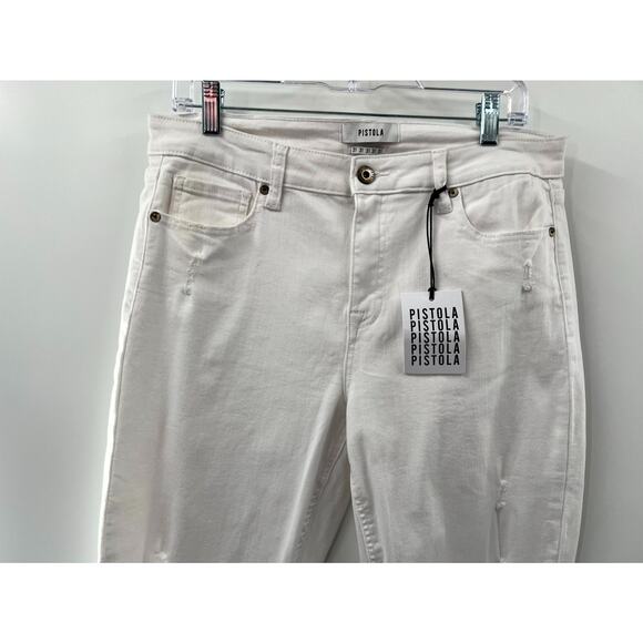 Pistola Women's White Cotton Blend Mid Rise Distressed Ankle Jeans Size 31 NWT - Picture 2 of 11